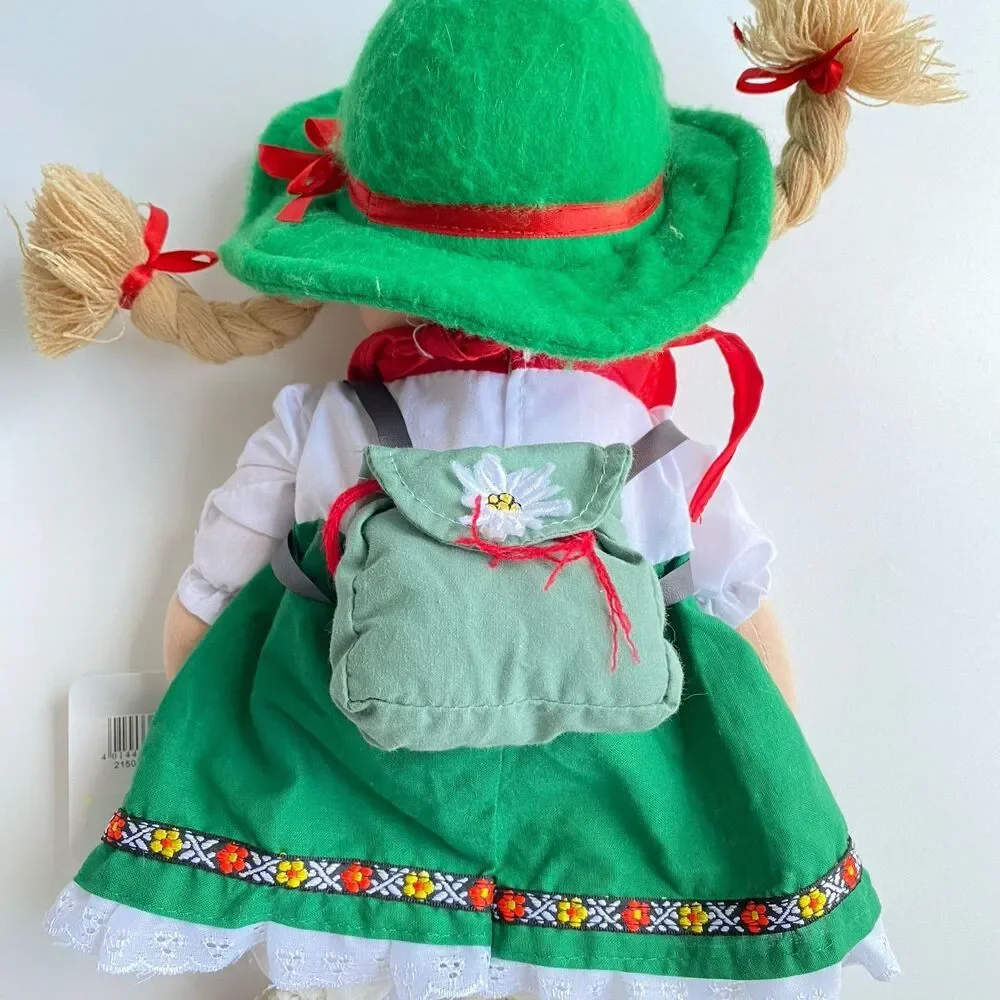 Germany Souvenir Doll Green Dress Pig Tails Plush ES Euro Toys I Love‎ Rudesheim